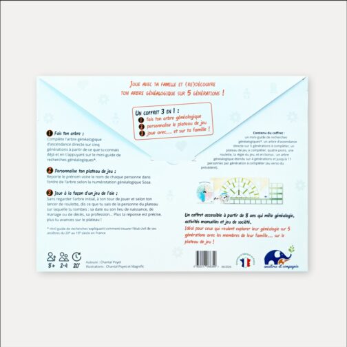 L’arrière du coffret du jeu de l’oie de mes ancêtres